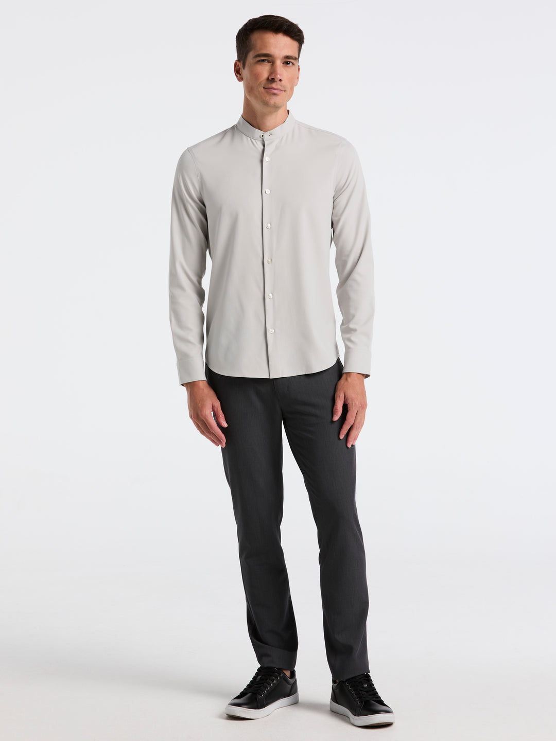 Untucked Total Stretch Slim Fit Banded Collar Shirt (Quiet Gray)