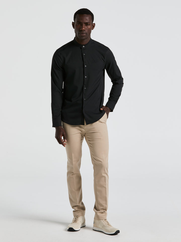 Untucked Total Stretch Slim Fit Banded Collar Shirt (Black)