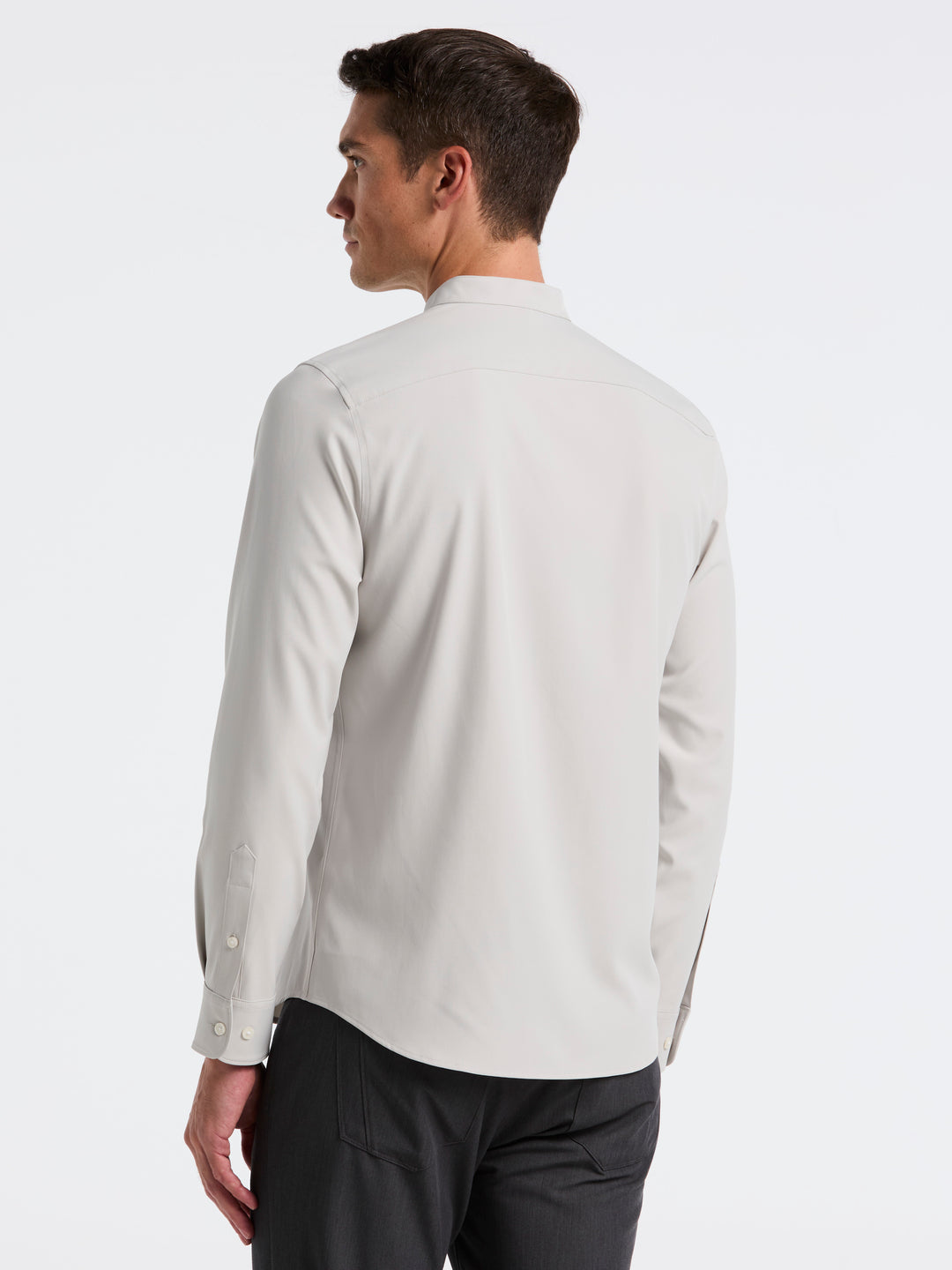 Untucked Total Stretch Slim Fit Banded Collar Shirt (Quiet Gray)