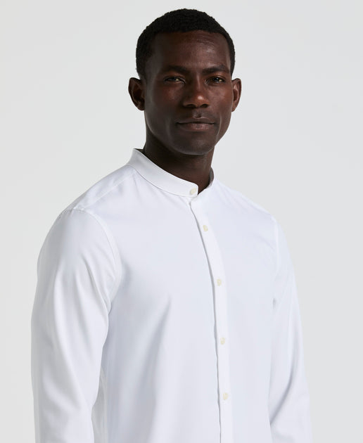 White Untucked Slim Fit Stretch Banded Collar Shirt | Perry