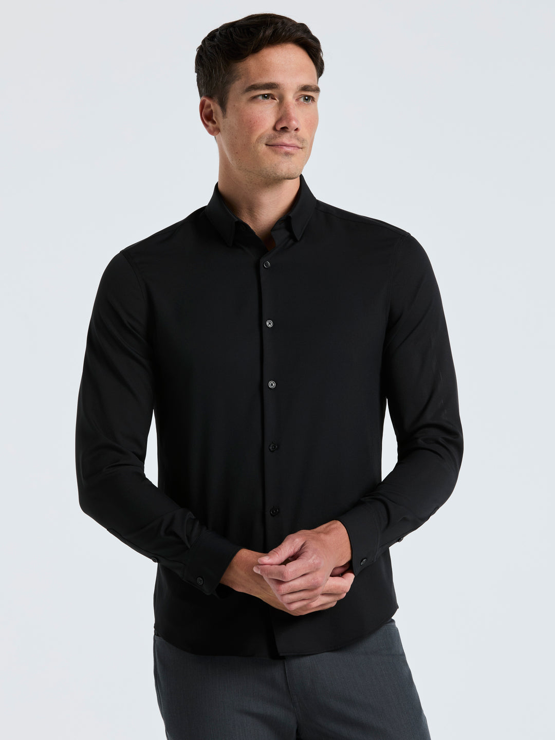 Men's Untucked Slim Fit Solid Stretch Shirt (Black)