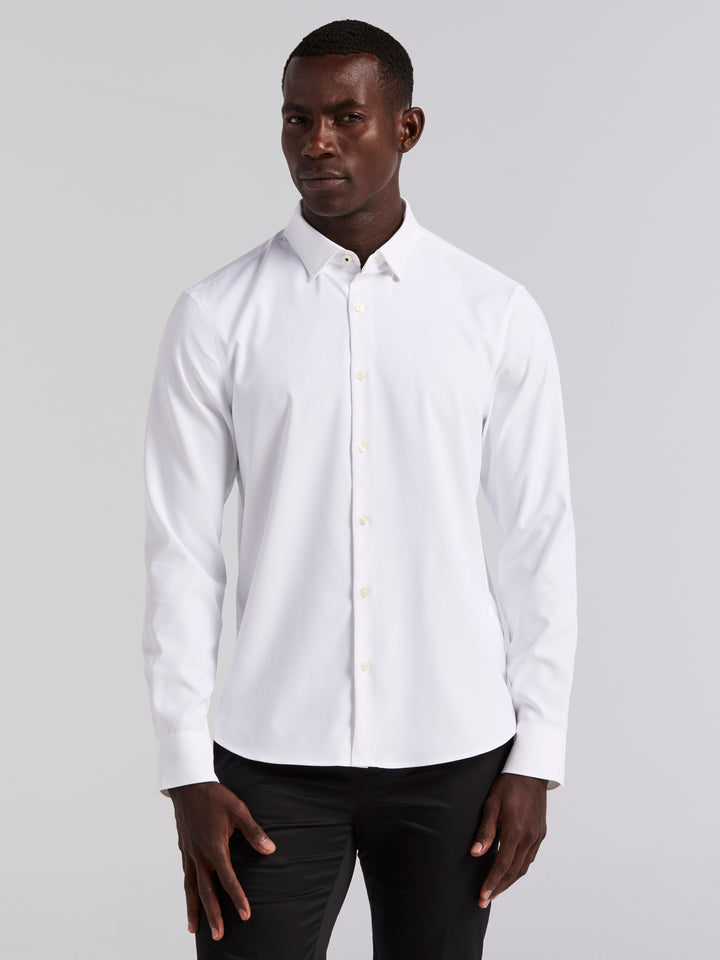 Men's Untucked Slim Fit Solid Stretch Shirt (Bright White)