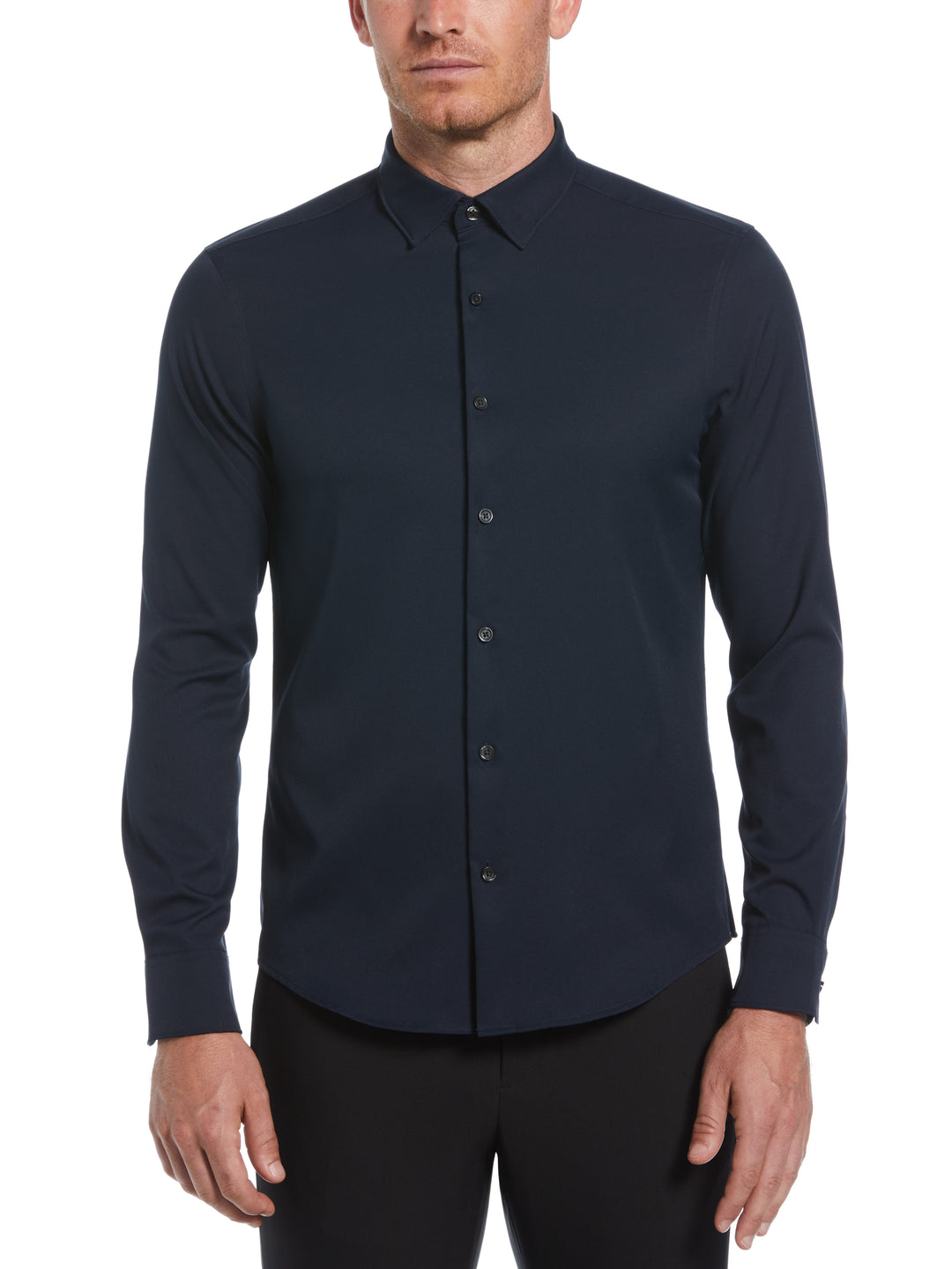 Men's Untucked Slim Fit Solid Stretch Shirt (Dark Sapphire)