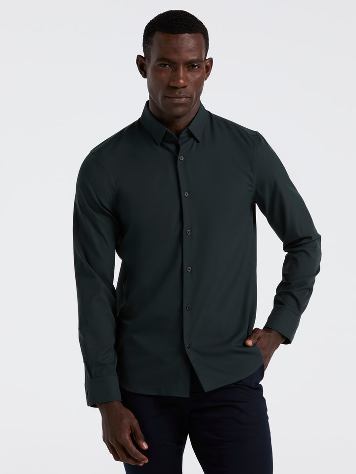 Men's Untucked Slim Fit Solid Stretch Shirt (Magical Forest)