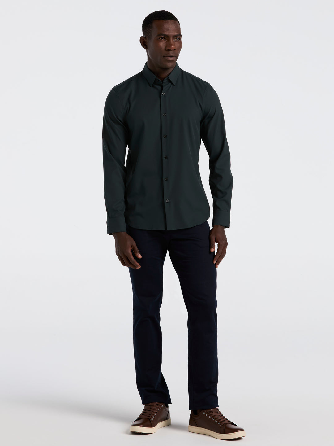 Men's Untucked Slim Fit Solid Stretch Shirt (Magical Forest)
