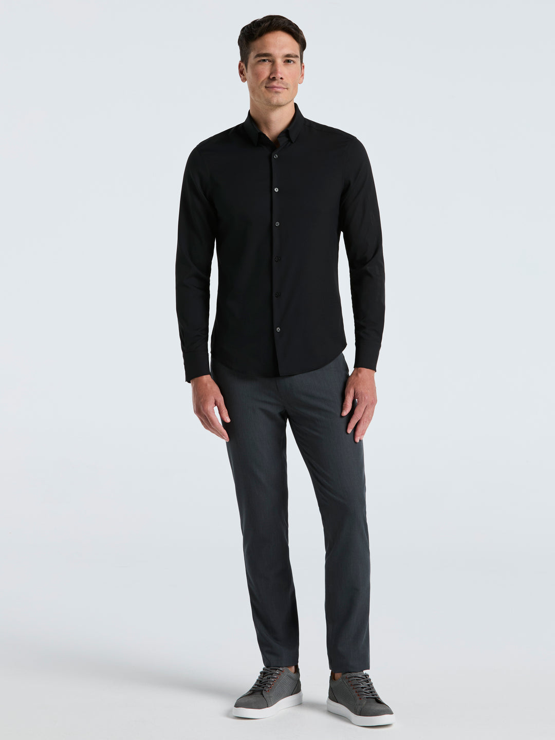 Men's Untucked Slim Fit Solid Stretch Shirt (Black)