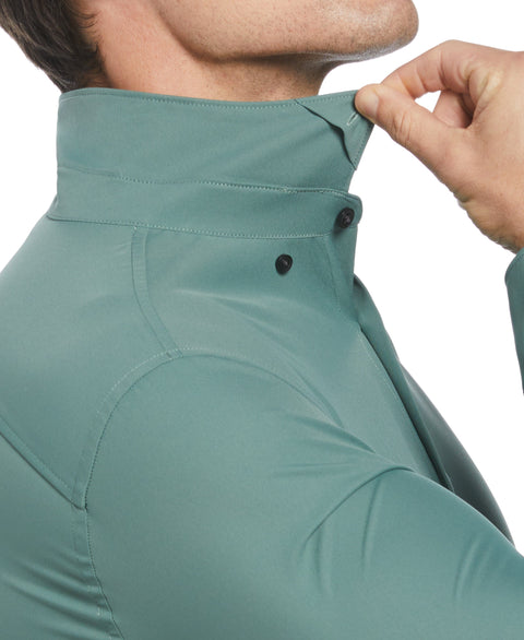 Men's Untucked Slim Fit Solid Stretch Shirt (Dark Forest) 