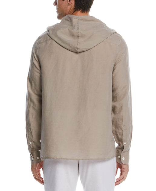 Linen Blend Hooded Shirt | Perry Ellis