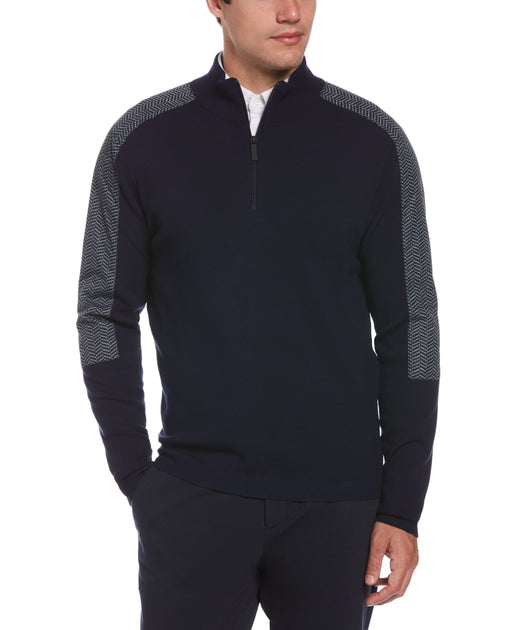 Perry Ellis Cotton Sweater Large Mock Neck Zip Long Sleeve