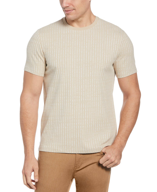 Knit Beige Drop Shoulder T-Shirt Men - Trendy Beige Tee