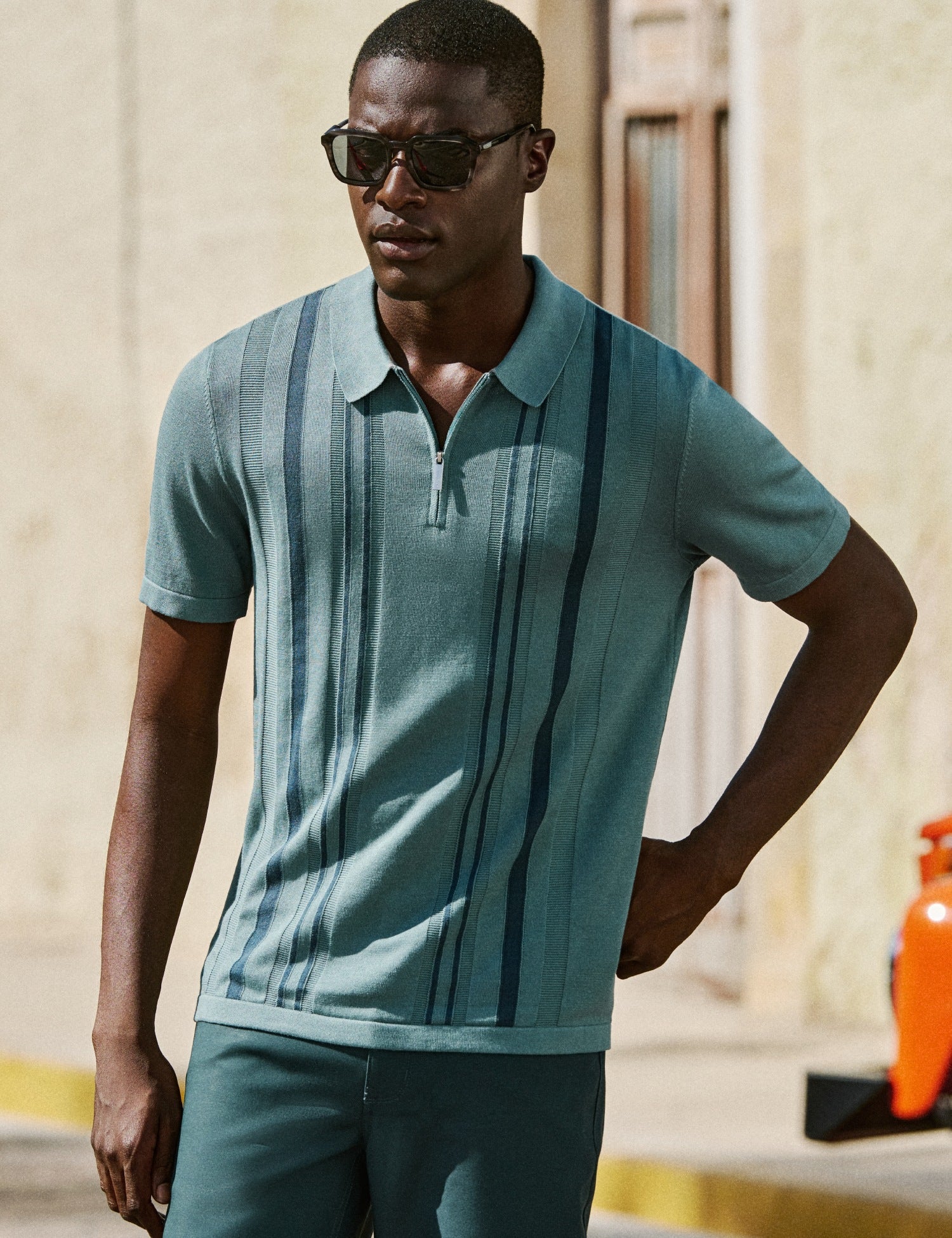 Bi-Color Stitch Zip Polo – Perry Ellis
