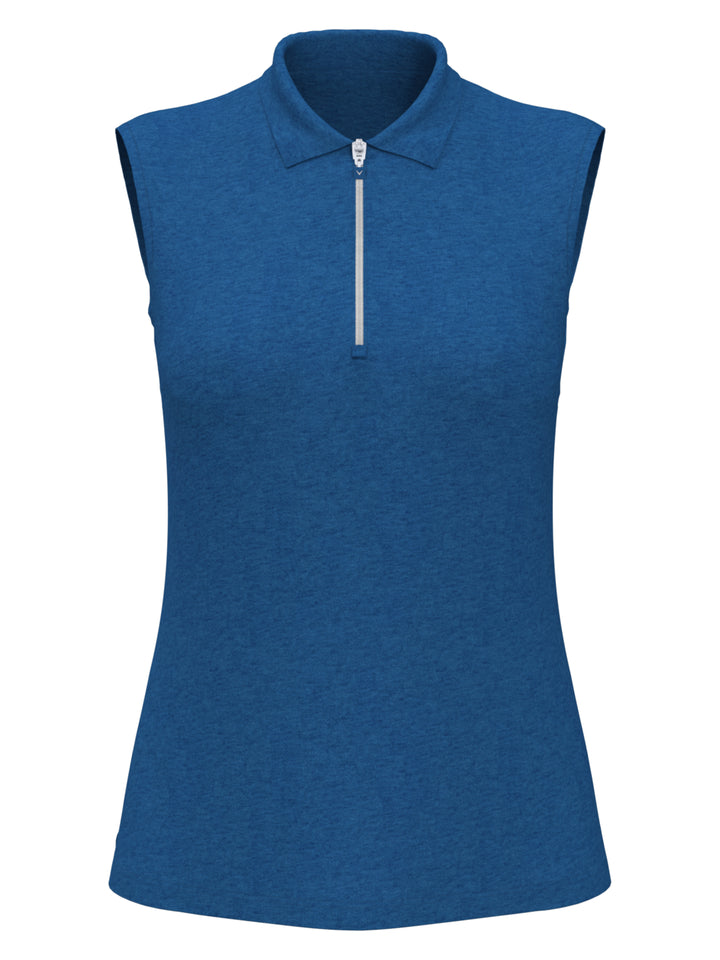 Quarter Zip Heather Sleeveless Golf Polo (Baleine Bl Htr) 