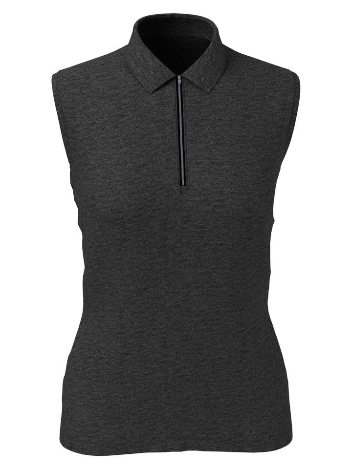 Quarter Zip Heather Sleeveless Golf Polo (Black Heather) 