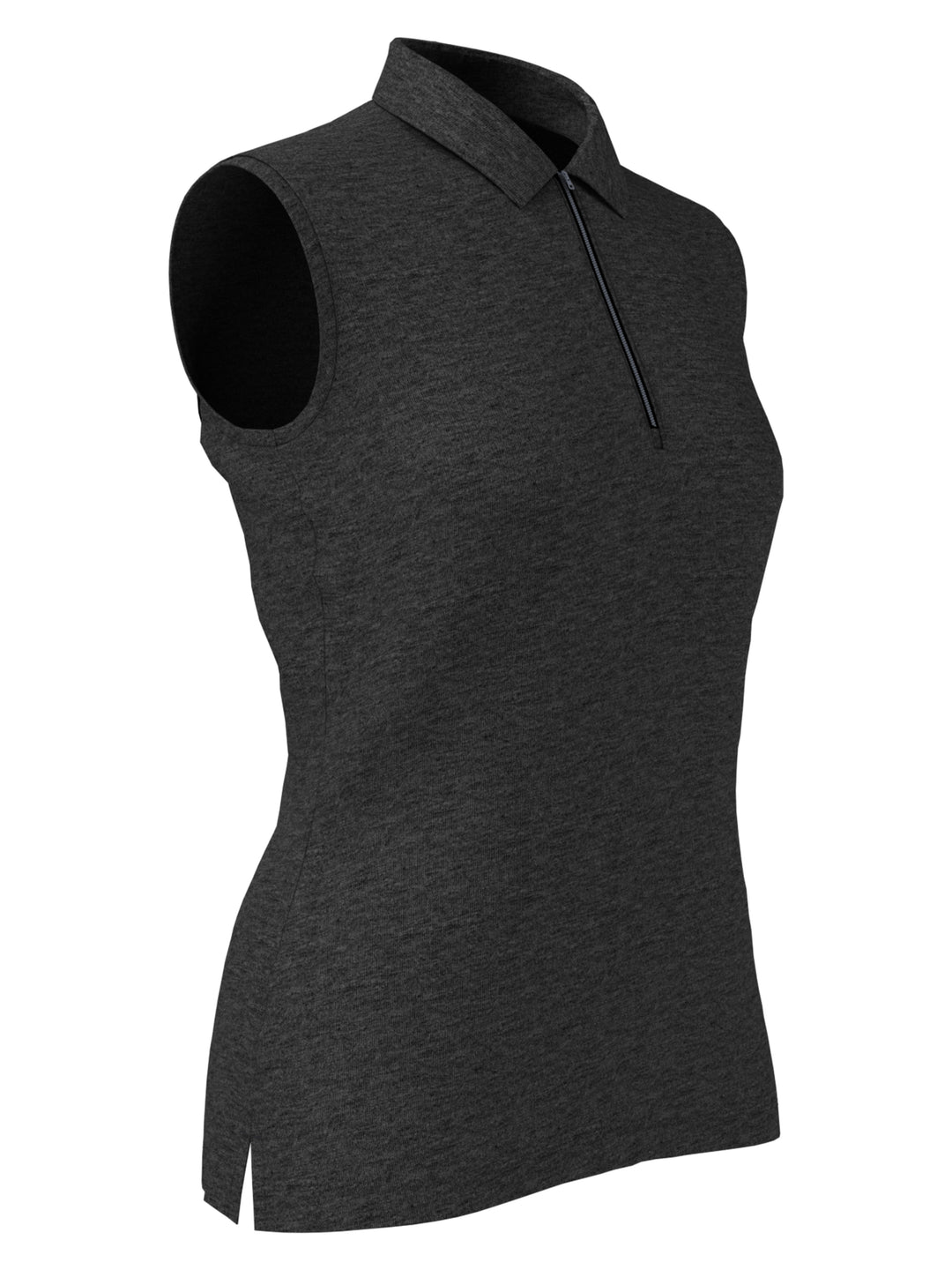 Quarter Zip Heather Sleeveless Golf Polo (Black Heather) 