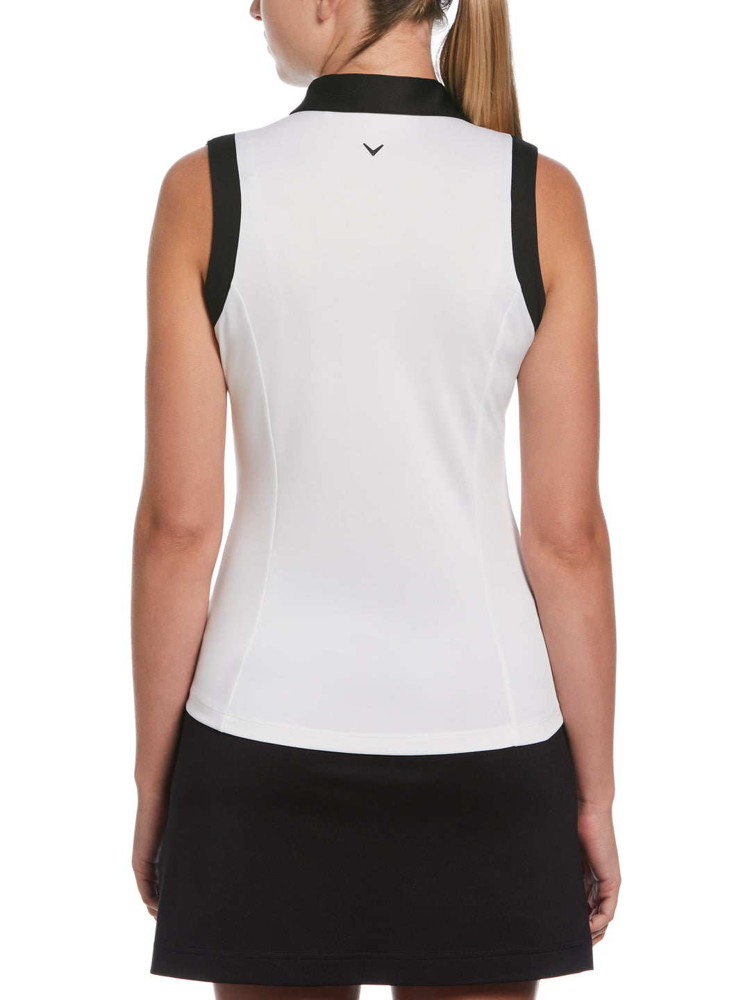Women's Color Block V-Placket Sleeveless Golf Polo Shirt (Brilliant Wh/Caviar) 