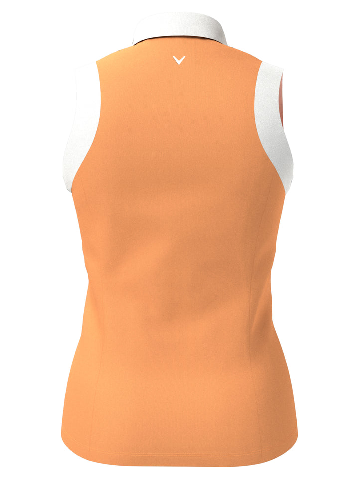 Women's Color Block V-Placket Sleeveless Golf Polo Shirt (Papaya) 