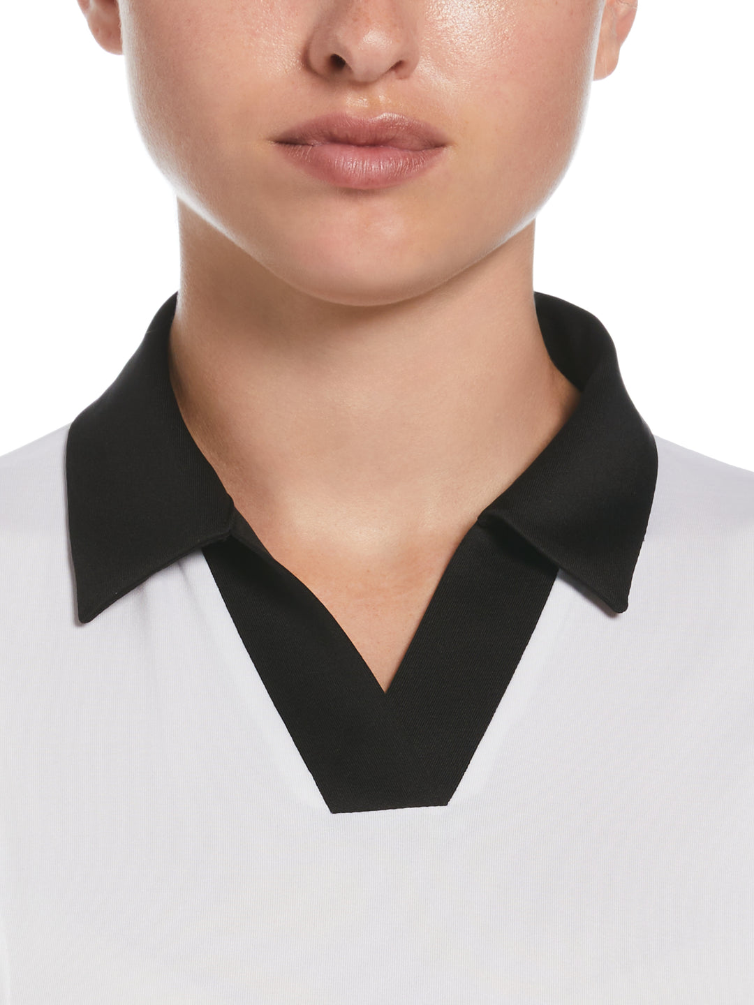 Women's Color Block V-Placket Sleeveless Golf Polo Shirt (Brilliant Wh/Caviar) 
