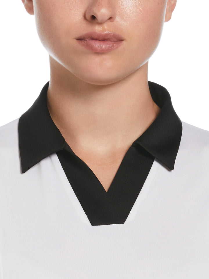 Women's Color Block V-Placket Sleeveless Golf Polo Shirt (Brilliant Wh/Caviar) 