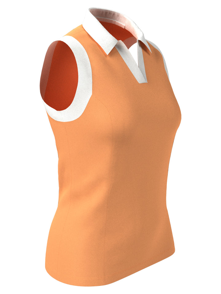 Women's Color Block V-Placket Sleeveless Golf Polo Shirt (Papaya) 