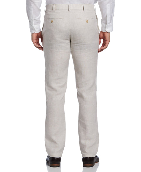 Linen-Blend Flat Front Pants