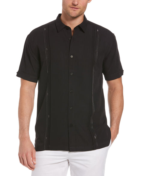 Short Sleeve Embroidered Double Tuck Shirt (Jet Black) 
