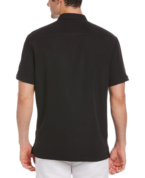 Short Sleeve Embroidered Double Tuck Shirt (Jet Black) 