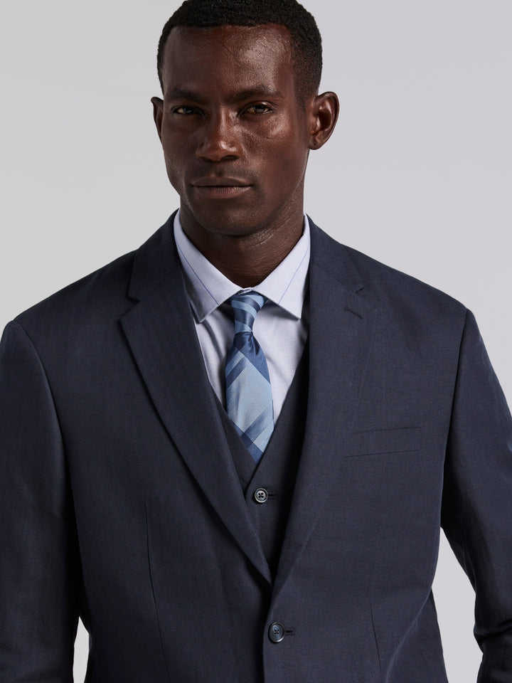 Linen Blend Herringbone Jacket (Dark Sapphire) 