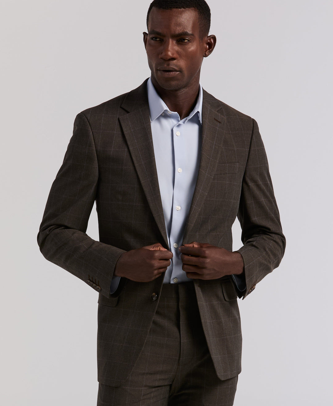 Slim Fit Brown Windowpane Suit
