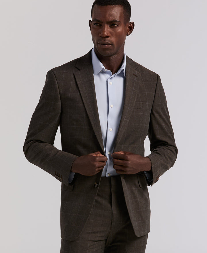 Slim Fit Brown Windowpane Suit