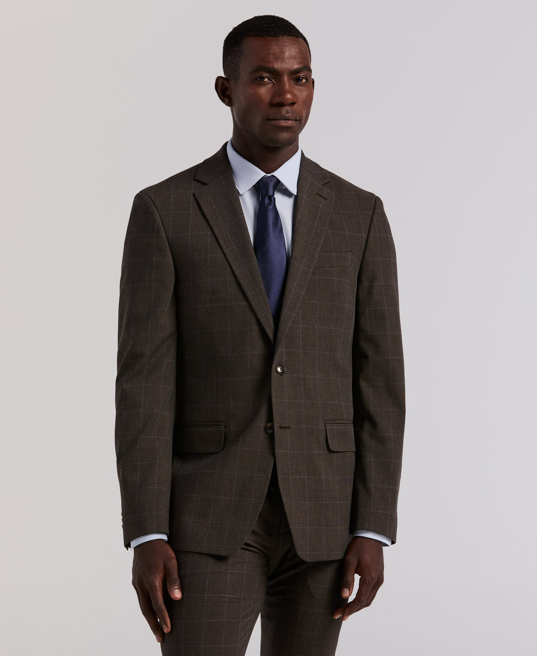 Slim Fit Brown Windowpane Suit