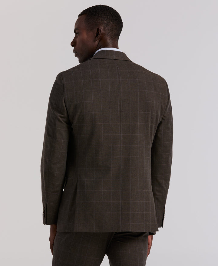 Slim Fit Brown Windowpane Suit