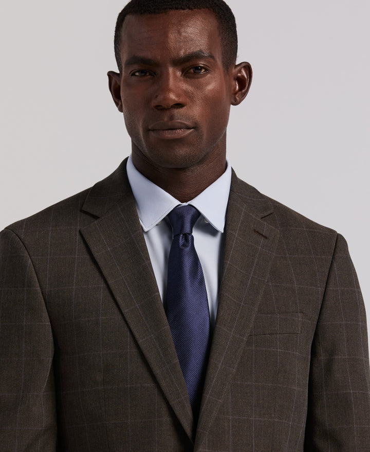 Slim Fit Brown Windowpane Suit