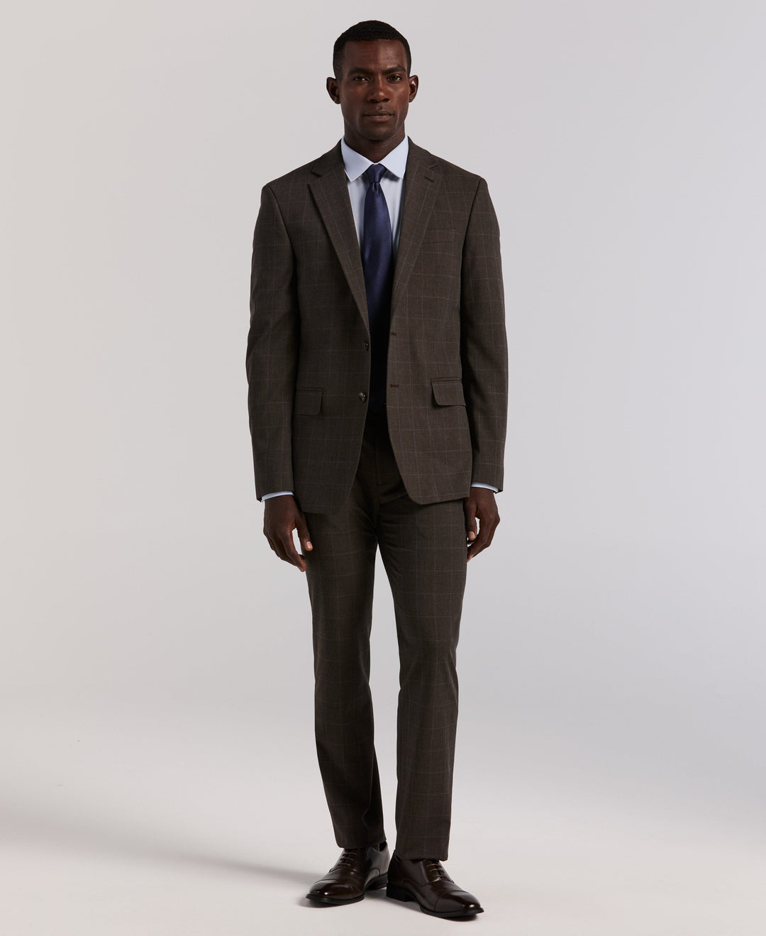 Slim Fit Brown Windowpane Suit