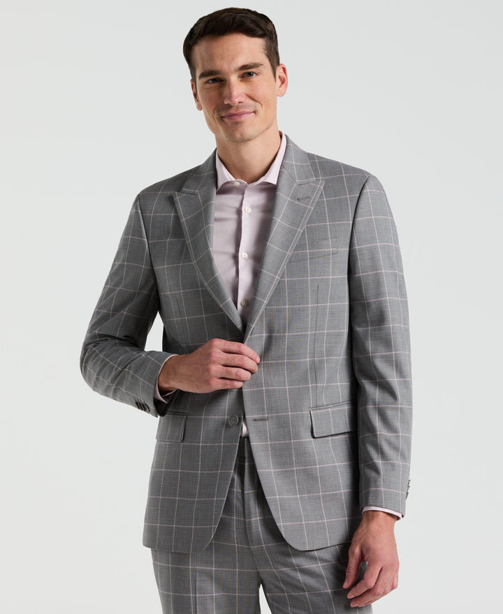 Slim Fit Gray Windowpane Pattern Suit
