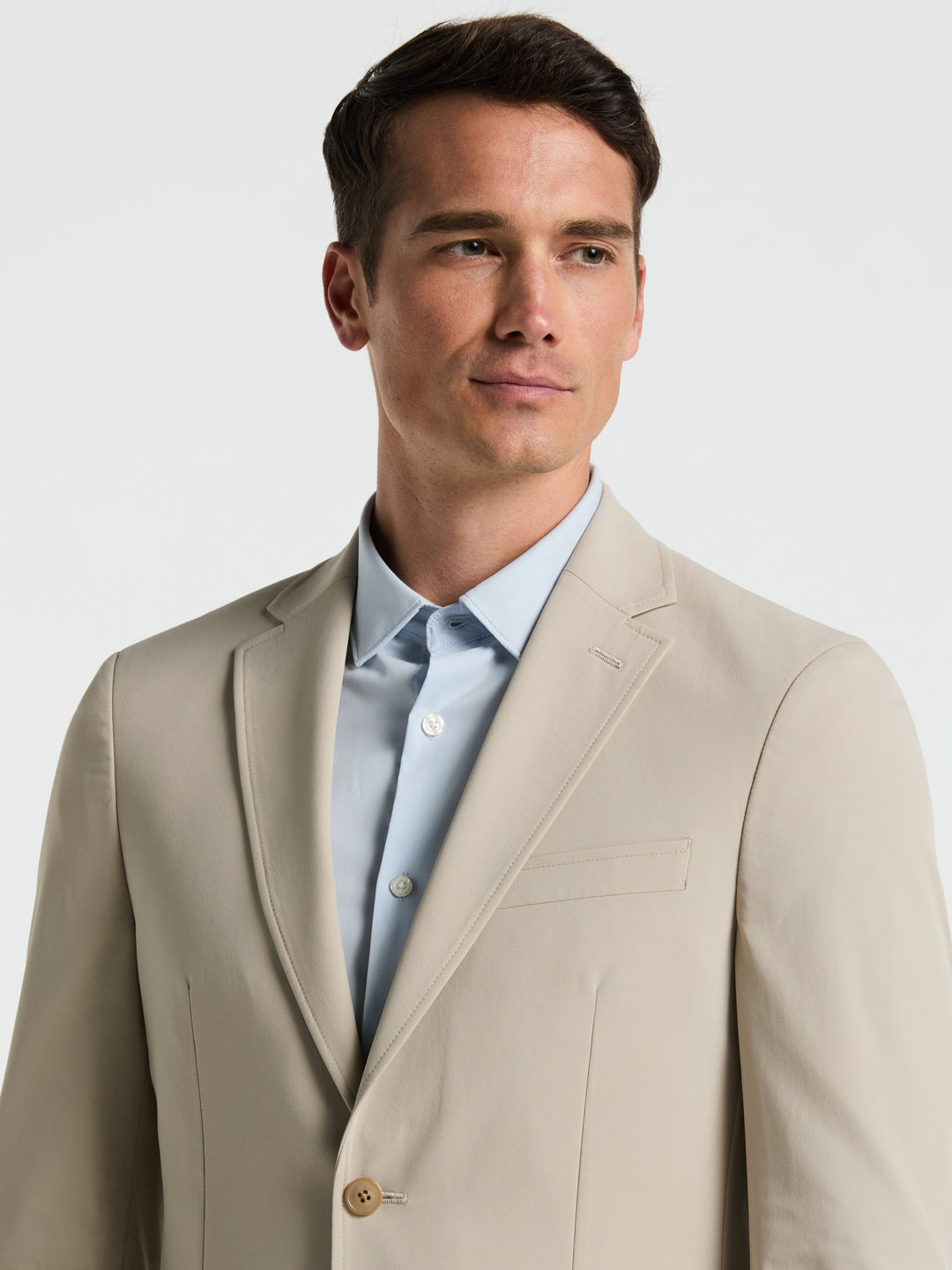 Slim Fit Solid Cotton Blend Suit Jacket (Khaki) 