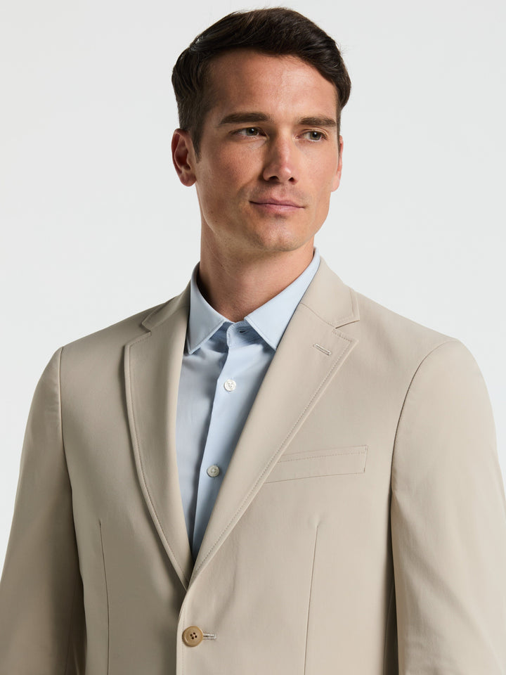 Slim Fit Solid Cotton Blend Suit Jacket (Khaki) 