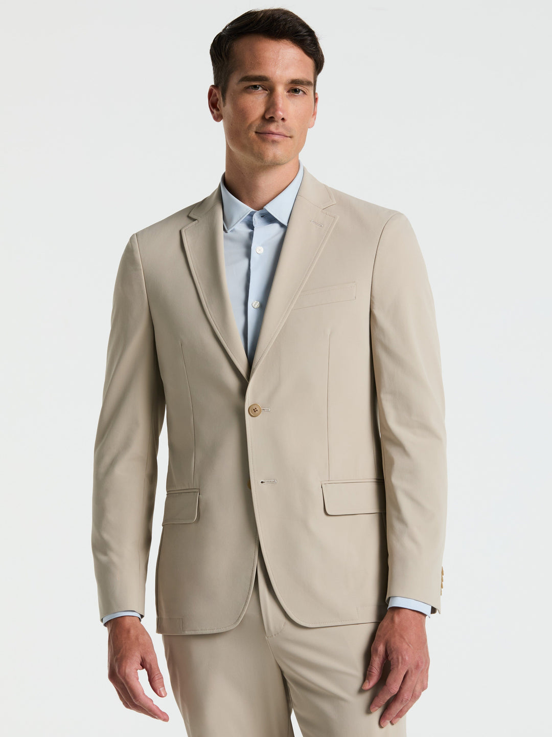Slim Fit Solid Cotton Blend Suit Jacket (Khaki) 