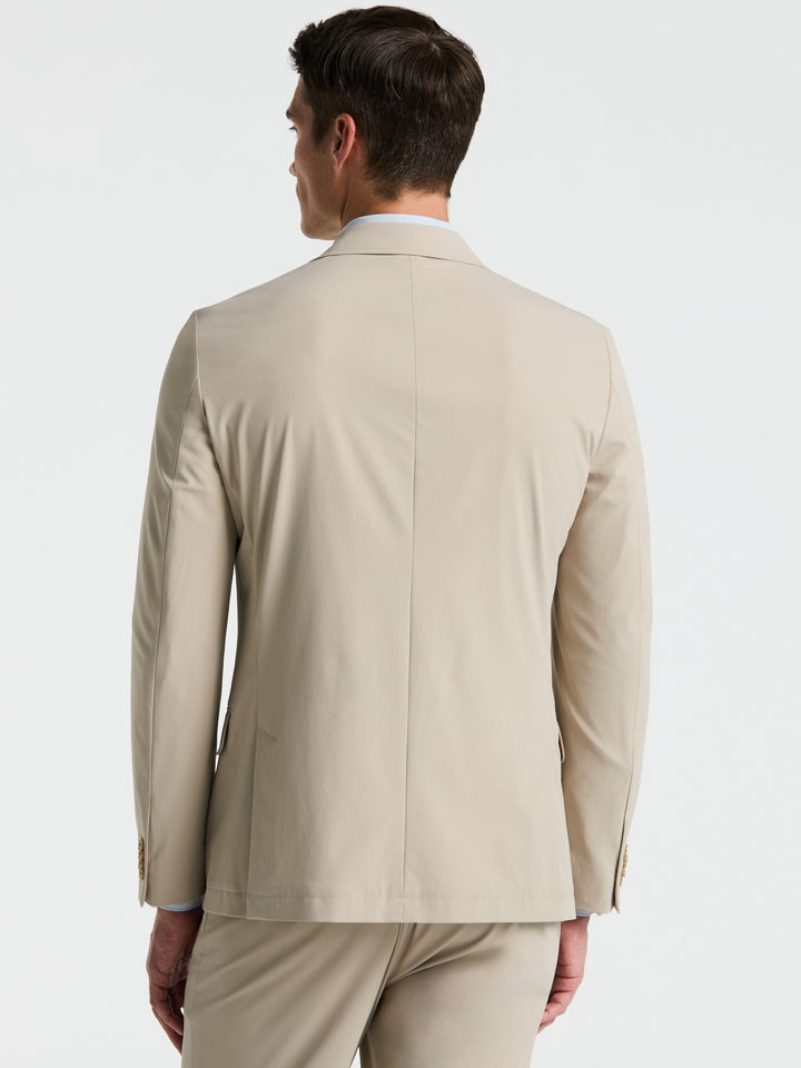 Slim Fit Solid Cotton Blend Suit Jacket (Khaki) 