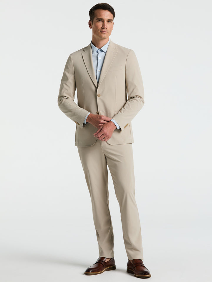 Slim Fit Solid Cotton Blend Suit Jacket (Khaki) 