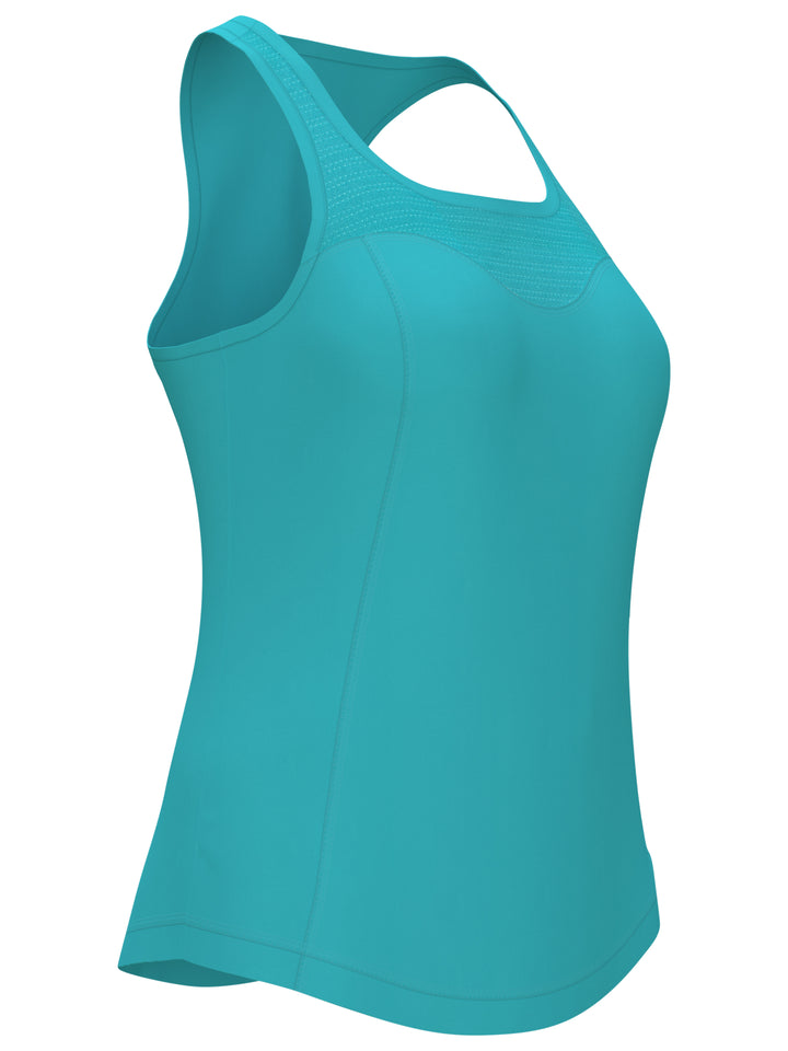 Essential Solid Tennis Tank with Mesh Front Panel (Blue Curacao) 