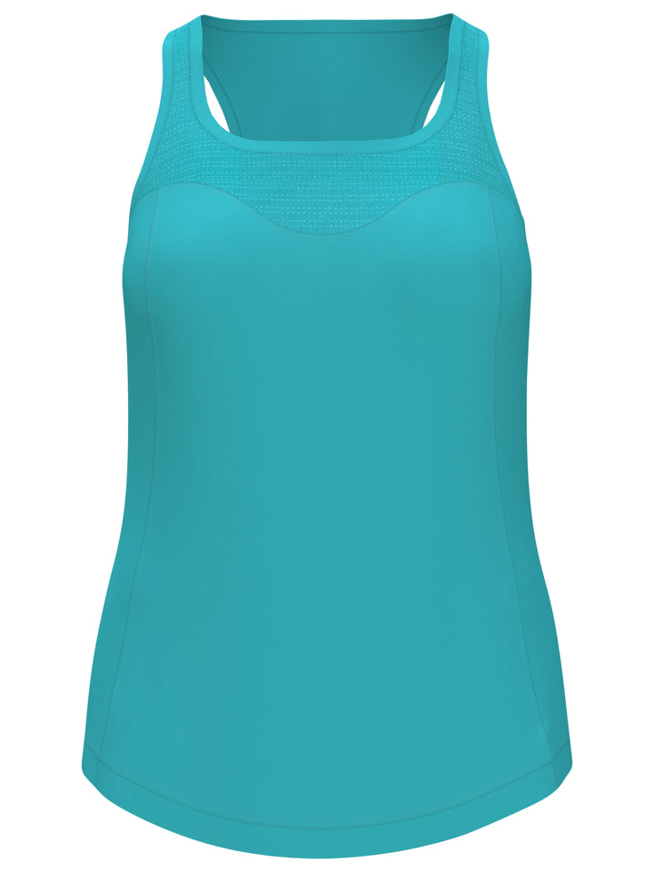 Essential Solid Tennis Tank with Mesh Front Panel (Blue Curacao) 