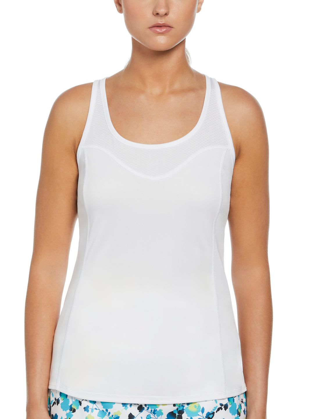 Essential Solid Tennis Tank with Mesh Front Panel (Brilliant White) 