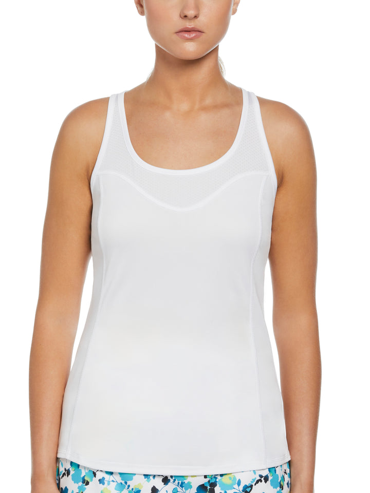 Essential Solid Tennis Tank with Mesh Front Panel (Brilliant White) 