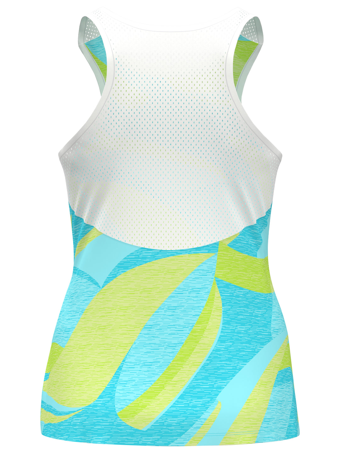 Wave Printed Asymmetrical Tennis Tank with Mesh Back (Blue Curacao) 