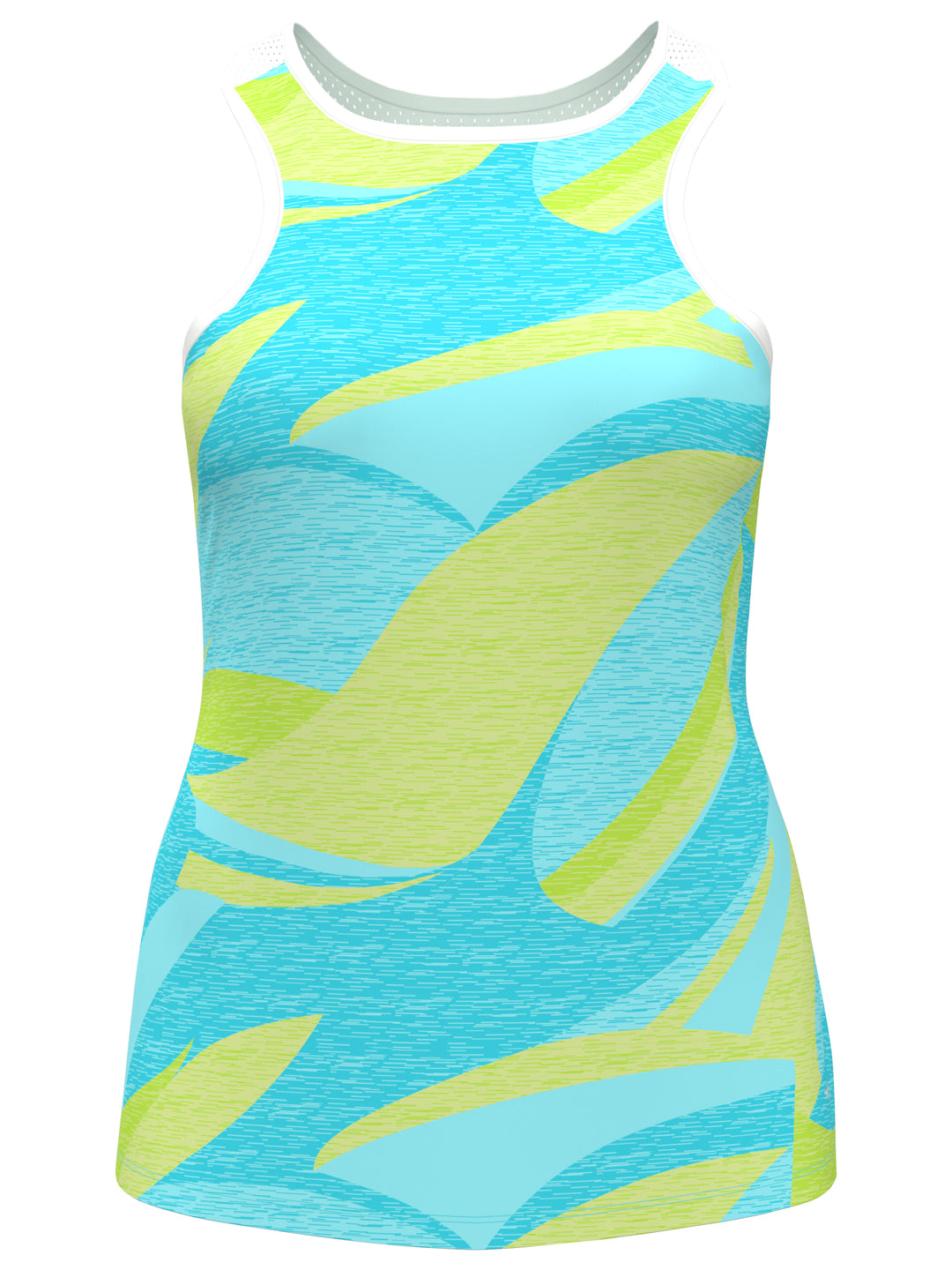 Wave Printed Asymmetrical Tennis Tank with Mesh Back (Blue Curacao) 