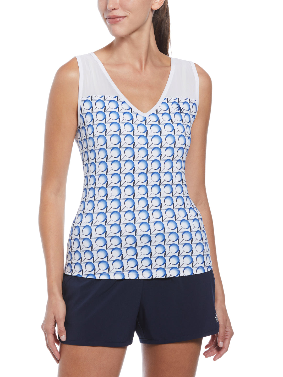 Tennis Print V-Neck Tank Top (Bright White) 