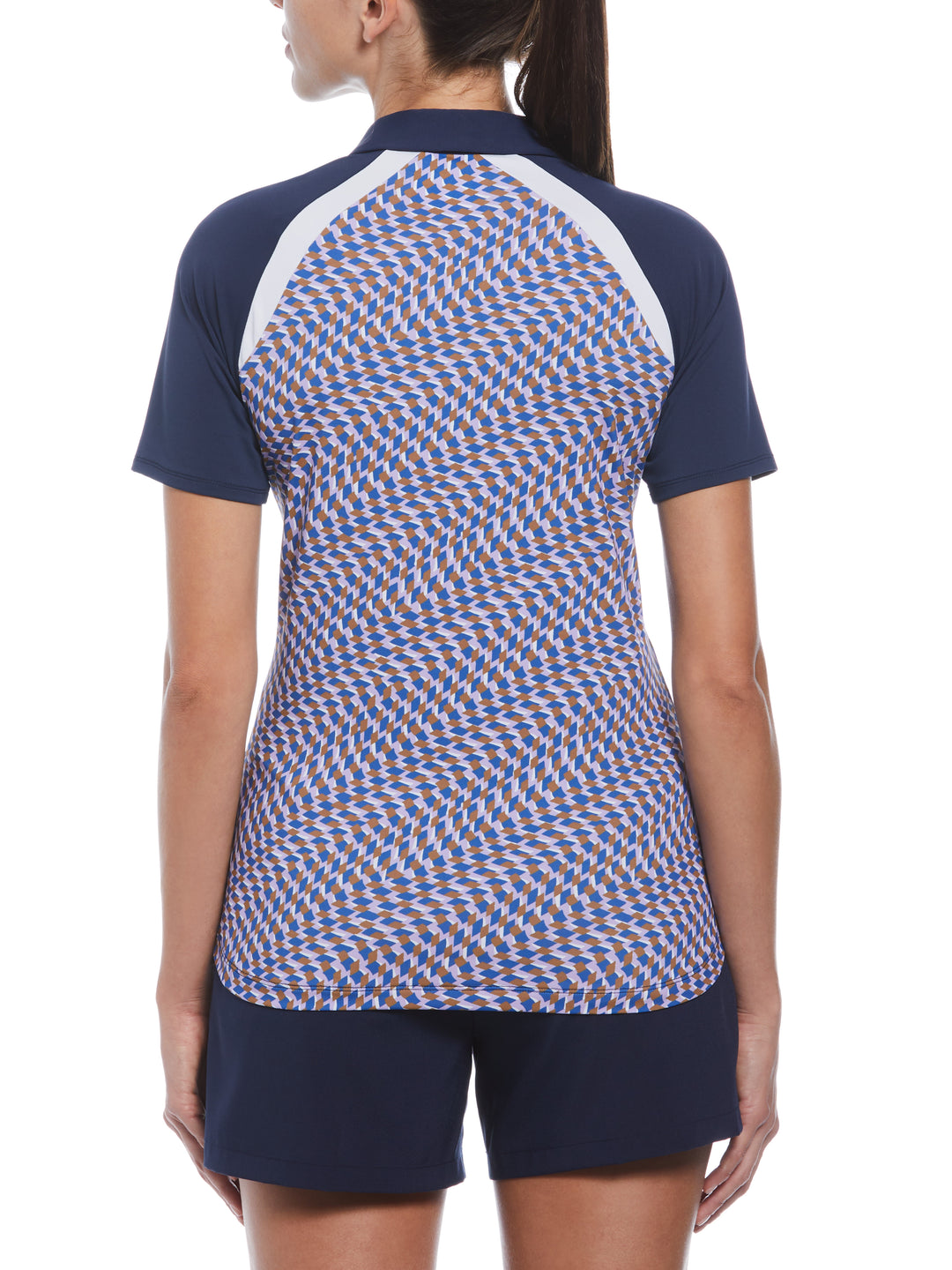 Womens Color Block Optical Print Polo Shirt (Black Iris) 