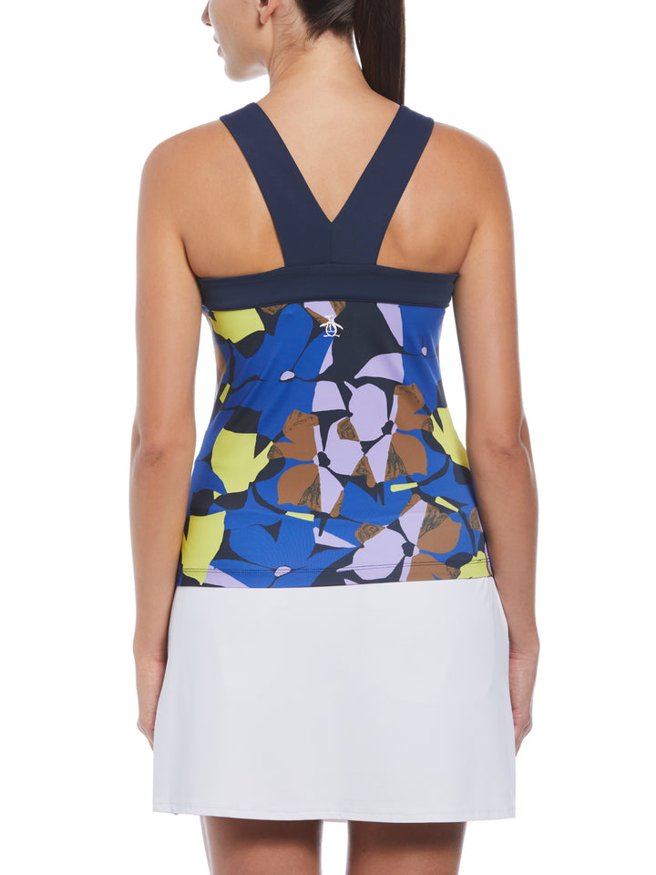 Womens Criss-Cross Floral Tank Top (Black Iris) 