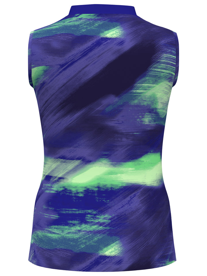 Brushed Abstract Print Golf Shirt with Asymmetrical Blocking (Bluing) 