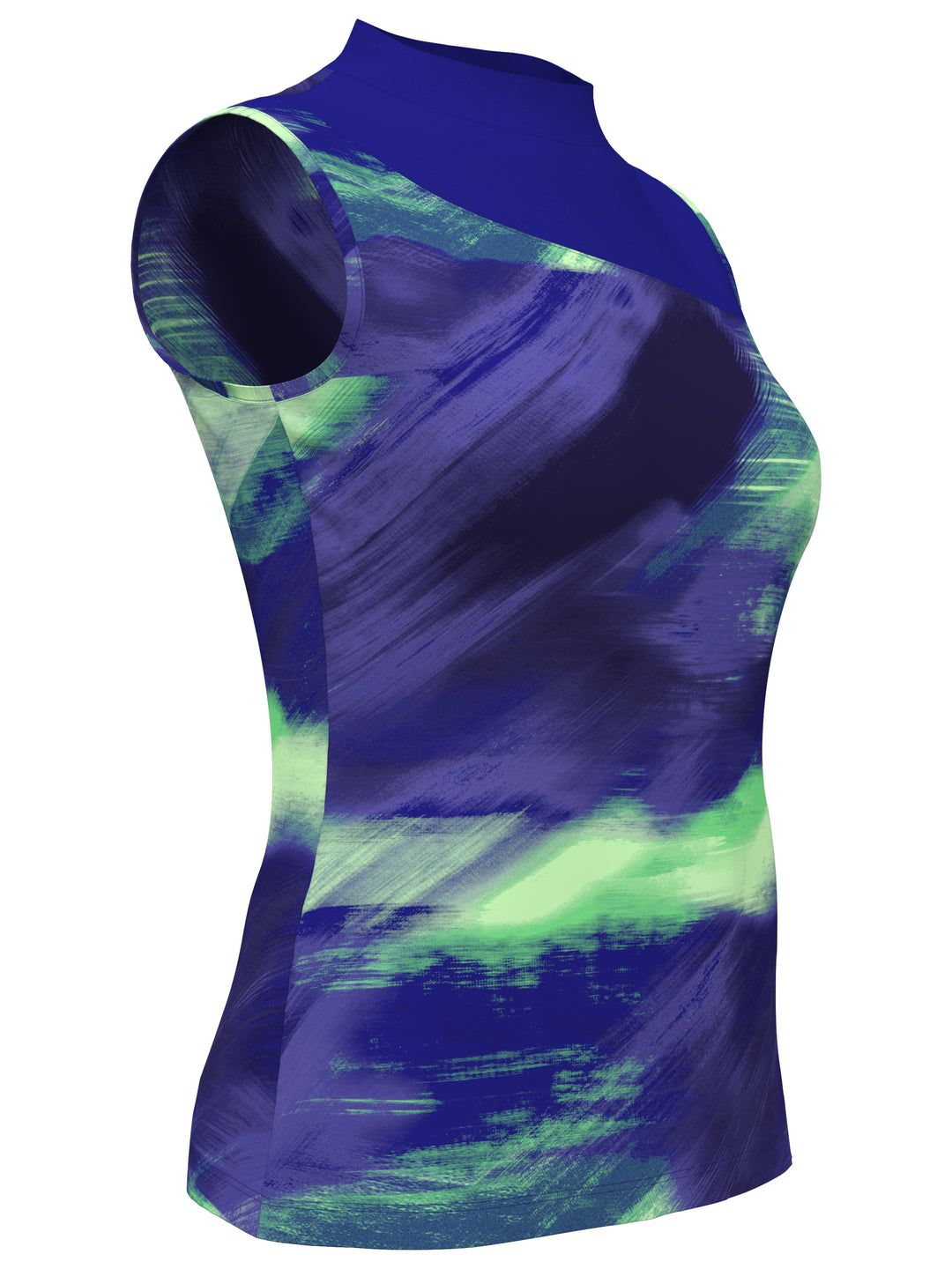 Brushed Abstract Print Golf Shirt with Asymmetrical Blocking (Bluing) 